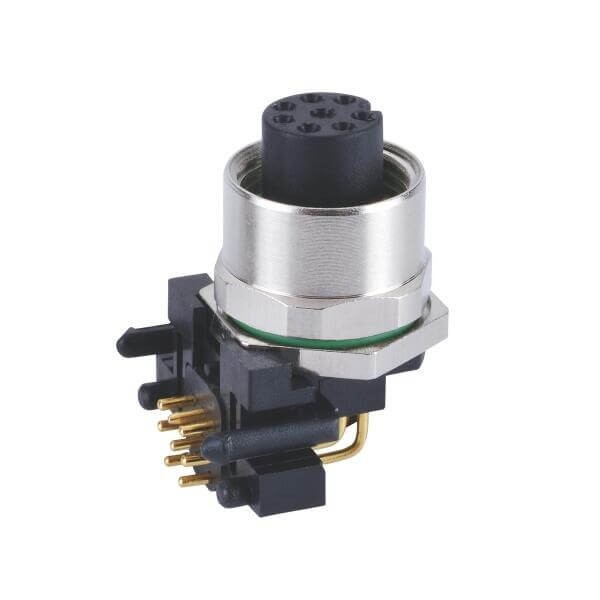 EB-400-2119 防水連接器彎頭8芯M12母頭PCB插板座子