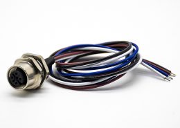 M12 A型母頭后鎖板4芯直式板端插座接線0.2M防水連接器