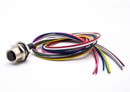 M12板端連接器A編碼8芯直式焊線0.2M后鎖板防水母插座