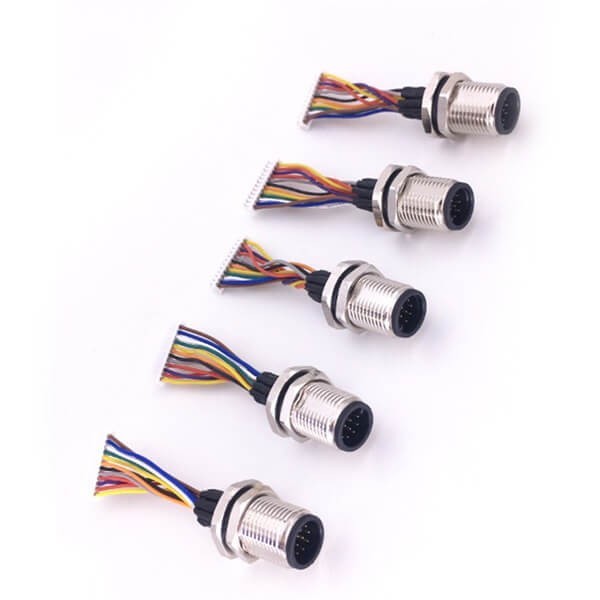 M12傳感連接器 4pin D型板端母座子 前鎖焊線1M AWG22 防水插頭帶屏蔽