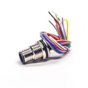 m12 12position cables (3) M12 12芯焊線插座A扣公頭帶屏蔽前鎖板M15*1 電線 AWG26 30CM