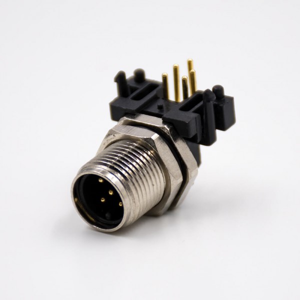 m12 5 pin 90°male (4) M12航空連接器90度板端插座A扣帶屏蔽防水彎式5芯公頭PCB板安裝