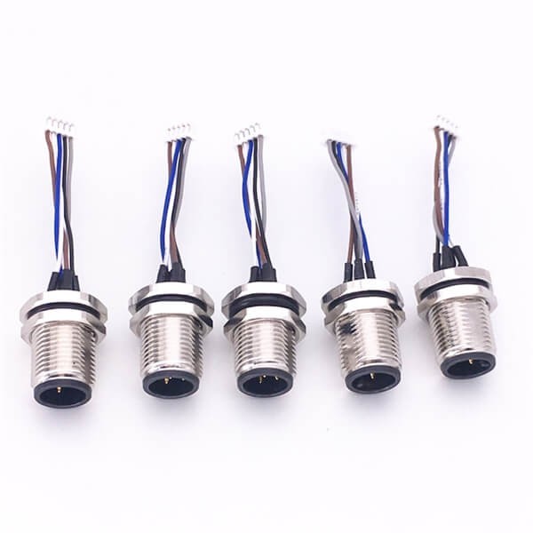 M12 5芯端子線A Code 公頭前鎖板座子轉Molex 1.25mm端子線30CM AWG26帶屏蔽