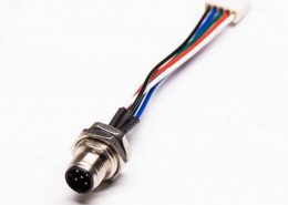 圓形連接器M12 5芯公頭A編碼前鎖板帶屏蔽轉(zhuǎn) 5Pin端子線長(zhǎng)30CM AWG24