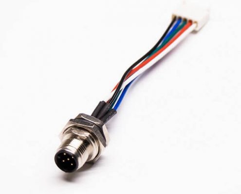 圓形連接器M12 5芯公頭A編碼前鎖板帶屏蔽轉(zhuǎn) 5Pin端子線長30CM AWG24