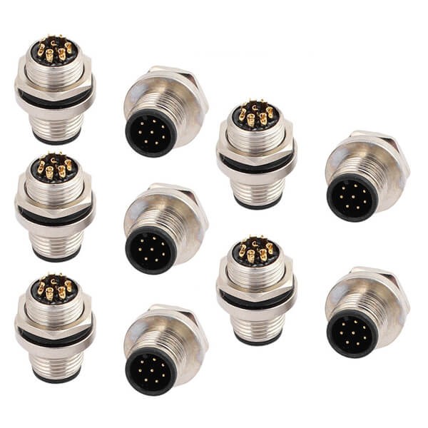 m12 8pin panel mount (5) M12 8芯公頭板端后鎖板焊線插座防水連接器10PCS