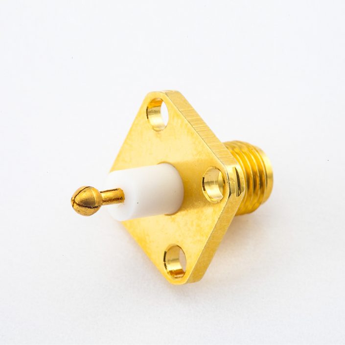 209(8) SMA型連接器母頭直式PCB安裝焊板4孔法蘭