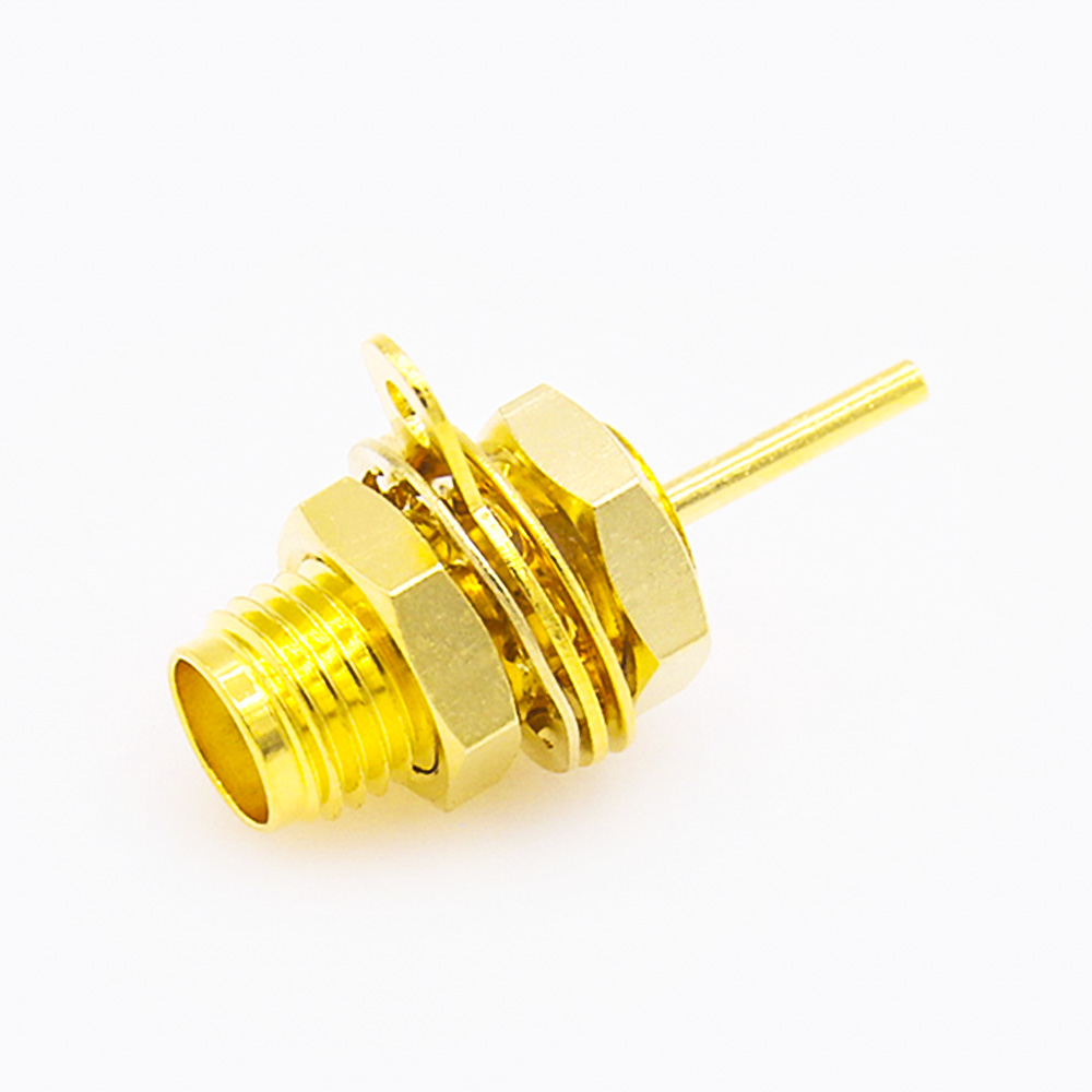 3(7) SMA母頭后鎖穿墻連接器直式PCB安裝焊板帶螺母接地