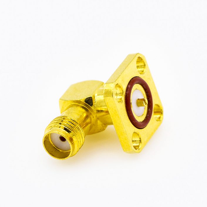 37(10) SMA直式母頭射頻連接器防水4孔法蘭焊板用于PCB安裝