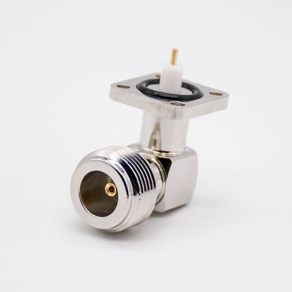 58972 N型母頭連接器彎式PCB板安裝四孔法蘭鍍鎳插板