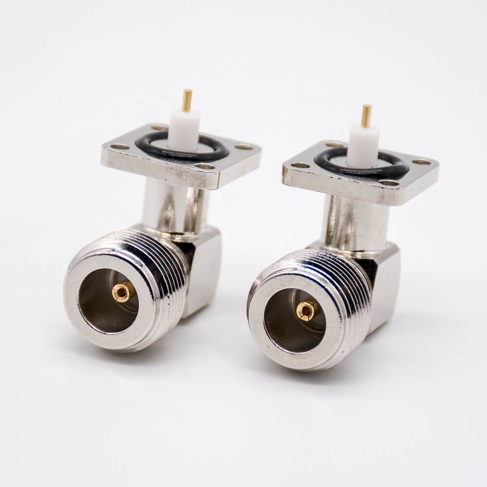 58974 N型母頭連接器彎式PCB板安裝四孔法蘭鍍鎳插板