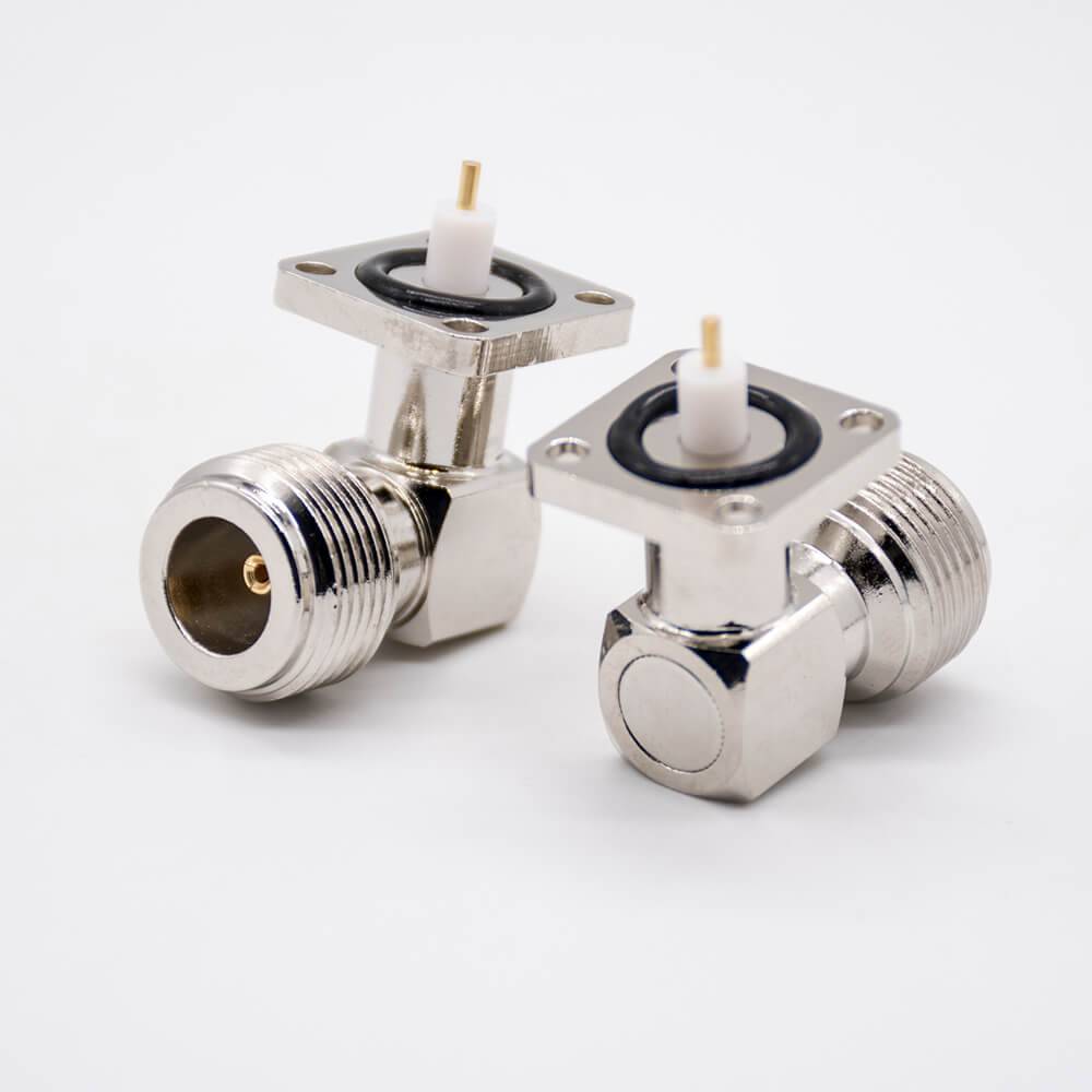 58975 N型母頭連接器彎式PCB板安裝四孔法蘭鍍鎳插板