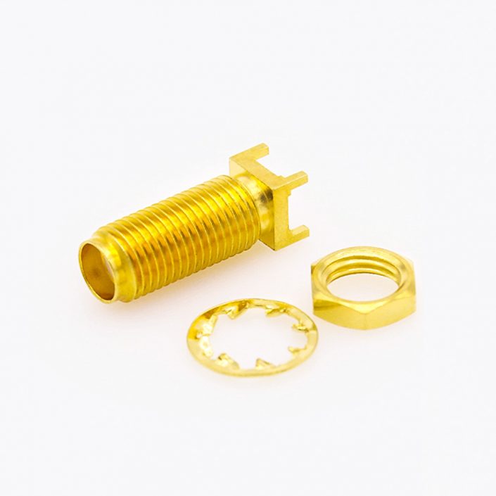 6(9) SMA母頭前鎖穿墻面板安裝連接器直式插孔用于PCB安裝