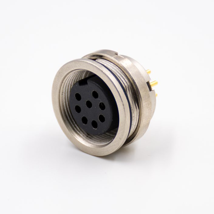 19 圓8芯插座引腳M16母頭A扣直式穿墻PCB板連接器板端插座焊接