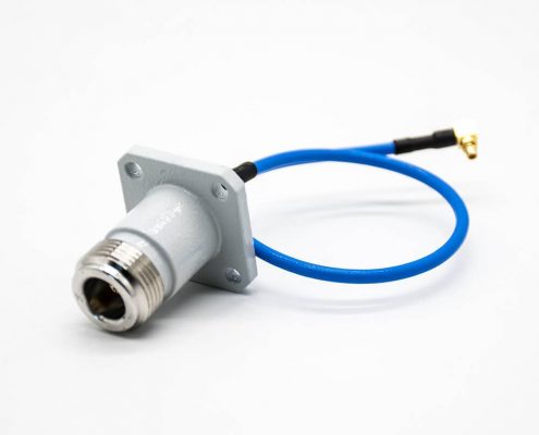 RF射頻線材N頭四孔法蘭直式母頭轉MMCX彎式公頭