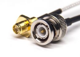 直插式BNC 180度公頭轉SMA直式母頭后鎖板接RG316線