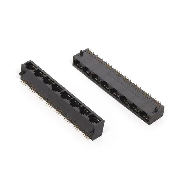 EB-500-7095_1 網線RJ45塑料1X8不帶燈8口網絡插座母頭連接器黑色塑膠殼