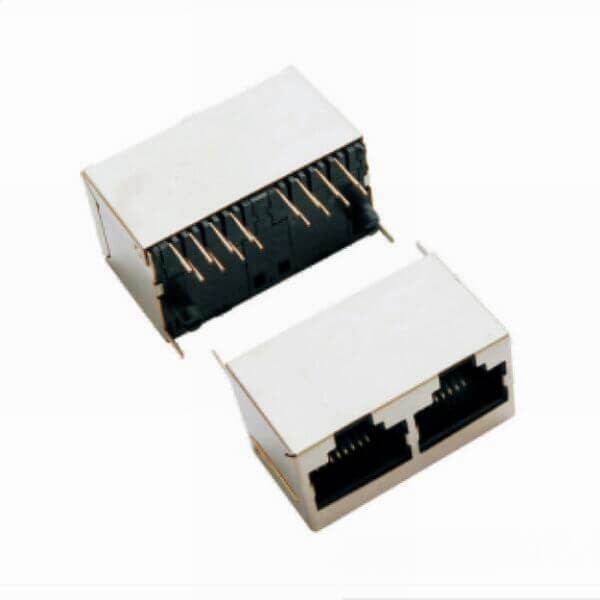 EB-500-7100_1 立插式1*2RJ45JACK180度雙口網絡插座帶屏蔽