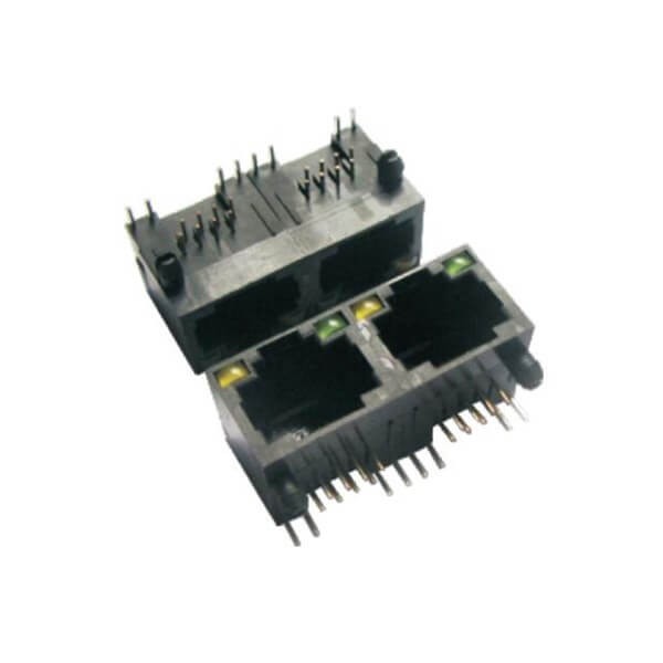 EB-500-7102_1 帶燈RJ45網絡插座1X2網口90度連接器8P8C黃綠燈非屏蔽