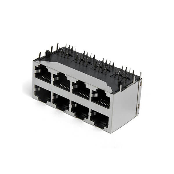 EB-500-7108_2 RJ45雙排16口-2x4平彈90度無燈屏蔽網絡插座國標耐高溫連接器接口