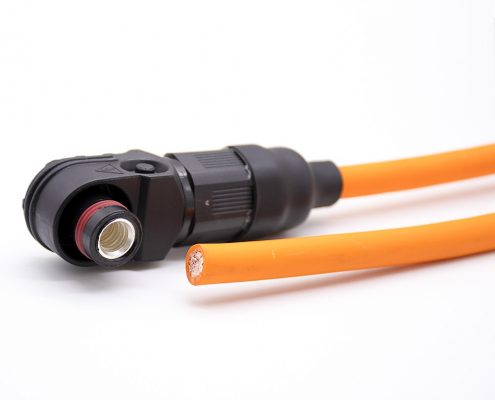 單芯防水連接器120A彎式插頭8mm塑料IP67黑色壓25平方接線30cm