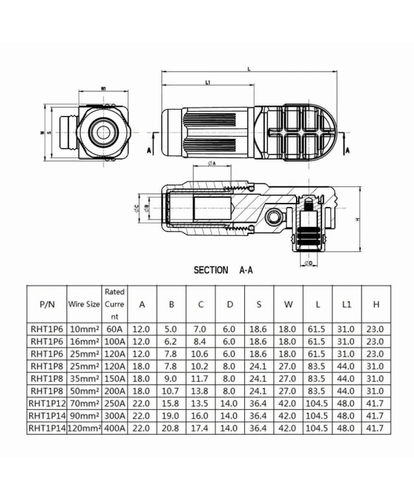 RHT-1P-8O-C35-R&RHT-1S-8O-BL-L_5 儲能電池連接器8mm橙色彎式插頭插座IP65 150A大電流防水連接器