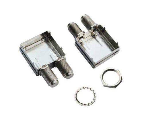 雙頭F頭射頻同軸連接器母頭穿墻式帶屏蔽罩