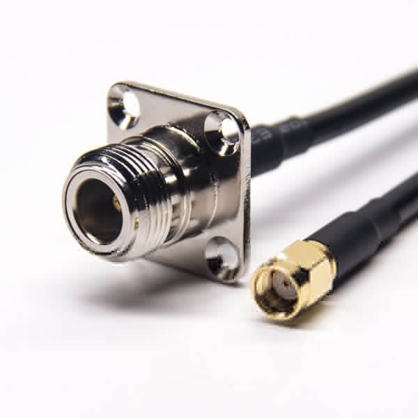 rf-cables-assemblies-n-type-female-straight-flange-mounting-to-sma-male-rp-straight-with-rg223-rg58 N型頭母頭直式法蘭安裝轉SMA反極公頭直式同軸線纜接RG223 RG58