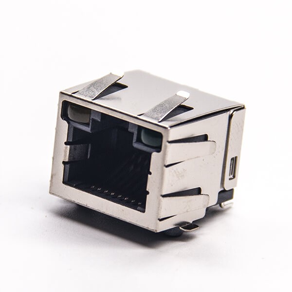 EB-500-7126_1 帶燈rj45屏蔽插座90度smt接PCB板帶燈帶彈片