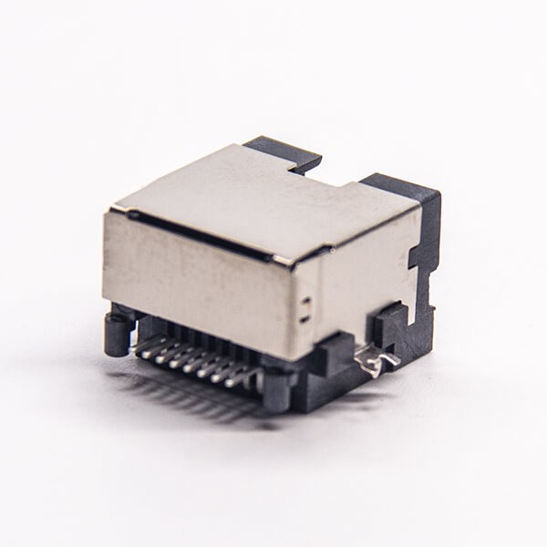 EB-500-7127_2 rj45母座單端口彎式8p8cSMT沉板貼板接PCB帶屏蔽