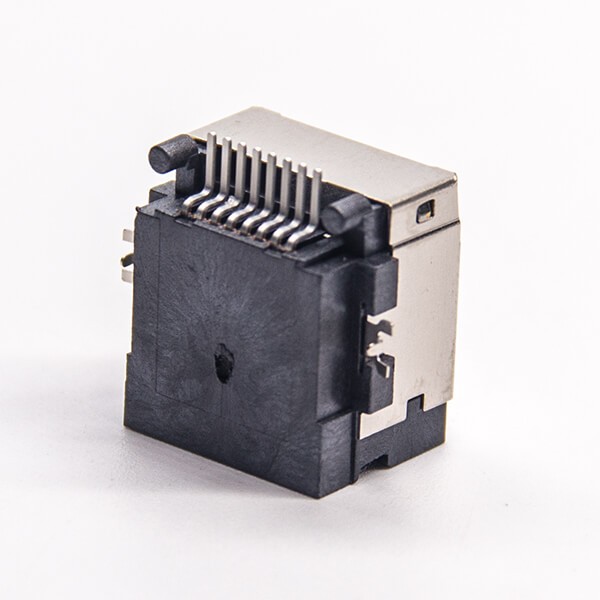 EB-500-7127_3 rj45母座單端口彎式8p8cSMT沉板貼板接PCB帶屏蔽