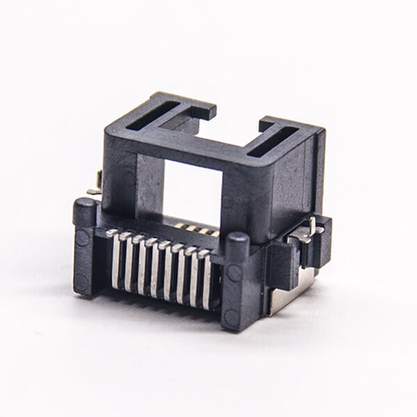 EB-500-7136_2 rj45網口母座8p8c彎式90度貼板黑色塑膠外殼非屏蔽