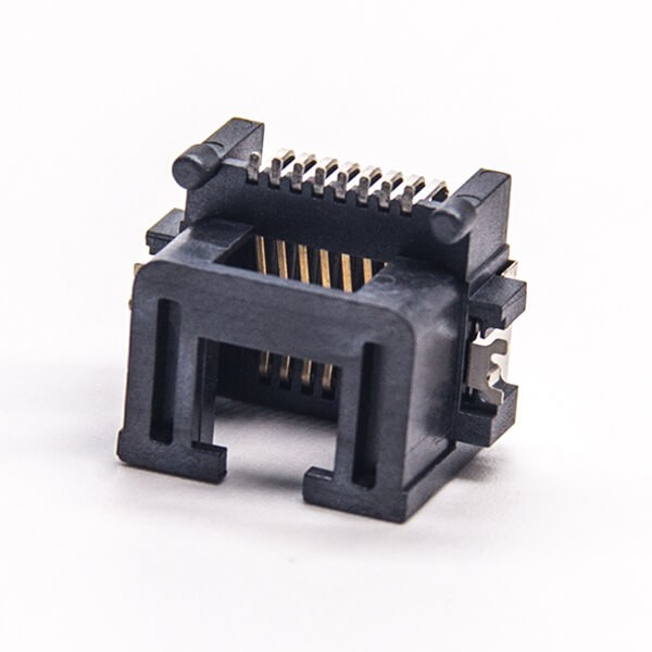 EB-500-7136_3 rj45網口母座8p8c彎式90度貼板黑色塑膠外殼非屏蔽