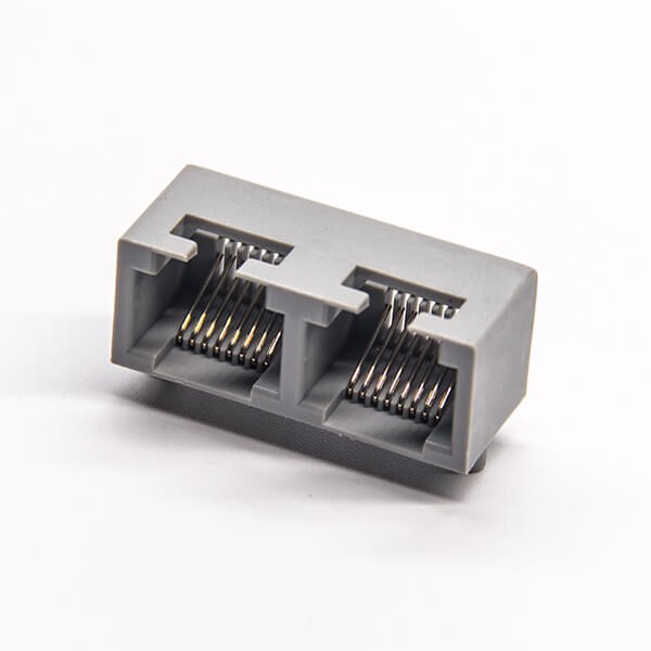 EB-500-7144_2 雙口rj45插座灰色全塑8p8c彎式插座dip接PCB板不帶屏蔽