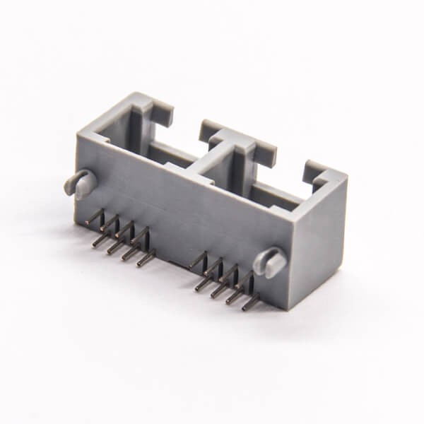 EB-500-7144_4 雙口rj45插座灰色全塑8p8c彎式插座dip接PCB板不帶屏蔽